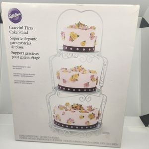 Wilton 3-Tier Graceful Tiers Cake Stand, white metal NIB NEW
